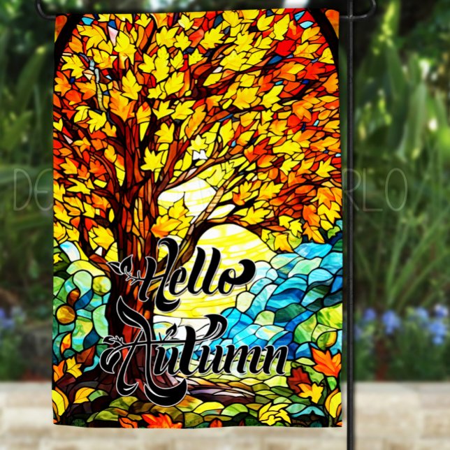 Hello Autumn Stained Glass Style/Look Garden Flag (Creator Uploaded)