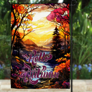 Hello Autumn Stained Glass Style/Look Garden Flag