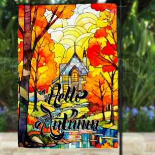 Hello Autumn Stained Glass Style/Look Garden Flag