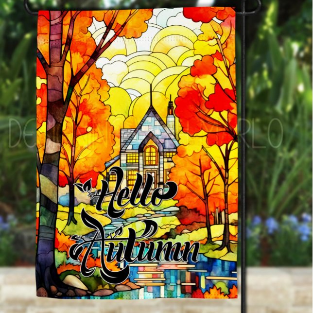 Hello Autumn Stained Glass Style/Look Garden Flag (Creator Uploaded)