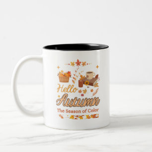 Hello Autumn-The Season Of Colors fall leaves desi Two-Tone Coffee Mug