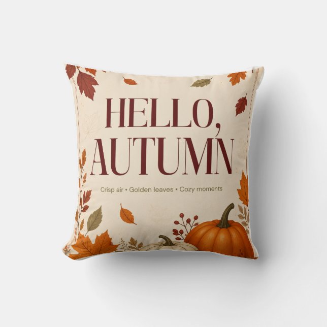 Hello Autumn Throw Pillow | Cozy Fall  (Front)