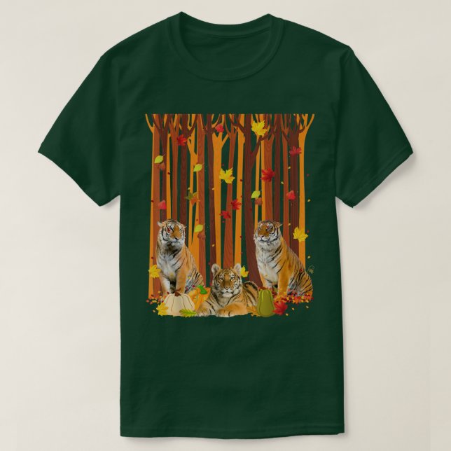 Hello Autumn Tiger Maple Leaf Fall Pumpkin Mens Wo T-Shirt (Design Front)