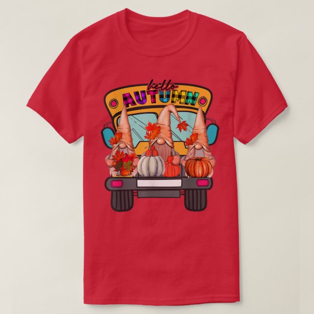 Hello Autumn Truck Gnomes Pumpkin Fall Leaves Than T-Shirt (Design Front)