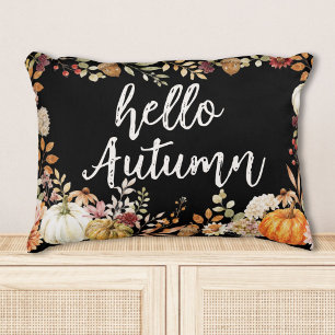 Hello Autumn Watercolor Harvest Pumpkin Botanical Accent Pillow