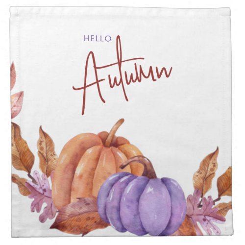 Hello Autumn Watercolor Pumpkins Cloth Napkin