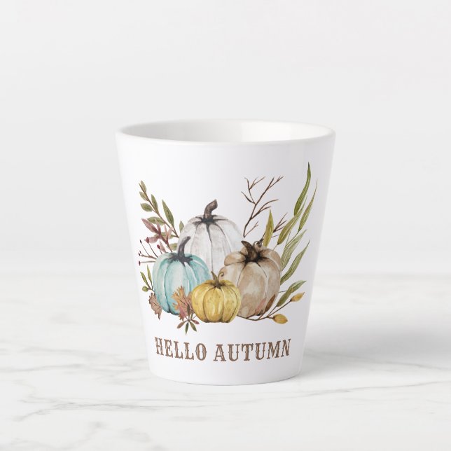 Hello Autumn Watercolor Pumpkins Latte Mug (Front)