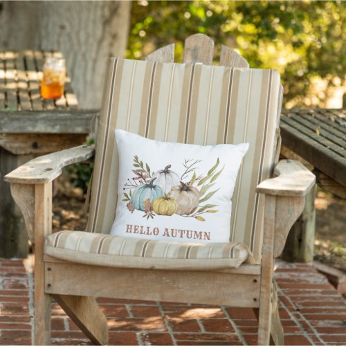 Hello Autumn Watercolor Pumpkins Outdoor Pillow