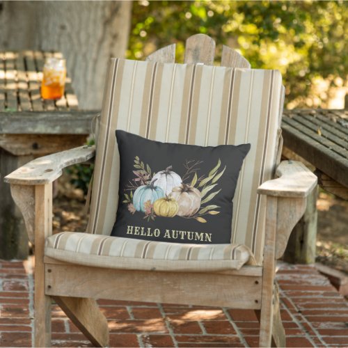 Hello Autumn Watercolor Pumpkins  Outdoor Pillow