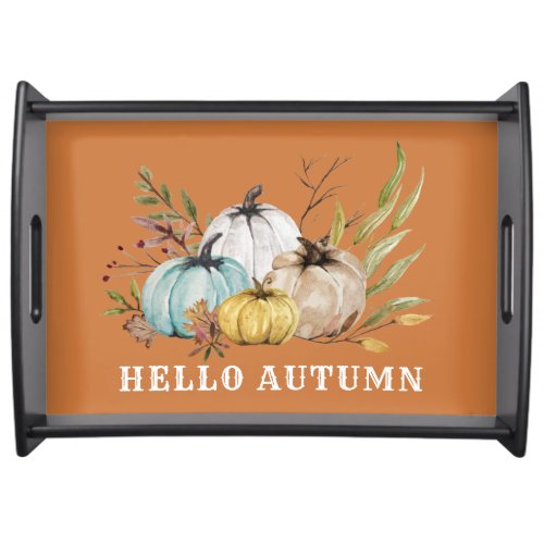 Hello Autumn Watercolor Pumpkins Serving Tray