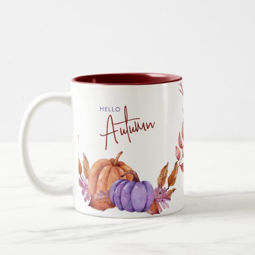 Hello Autumn Watercolor Pumpkins Two_Tone Coffee Mug