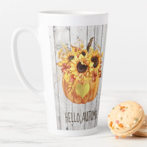 Hello Autumn Watercolor Sunflower Pumpkin  Latte M Latte Mug