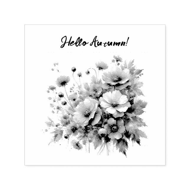 Hello Autumn Wild Rose Gold Glitter Flowers Self-inking Stamp (Design)