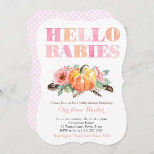 HELLO BABIES Twin Baby Girls Shower or Sip and See Invitation