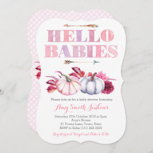 Hello Babies! Twin Girls Pumpkin Baby Shower Party Invitation