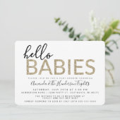 Hello Babies, Twins or Triplets Baby Shower Invitation (Standing Front)