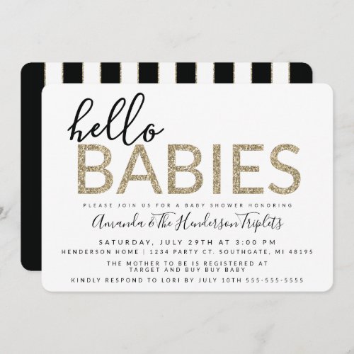 Hello Babies Twins or Triplets Baby Shower Invitation