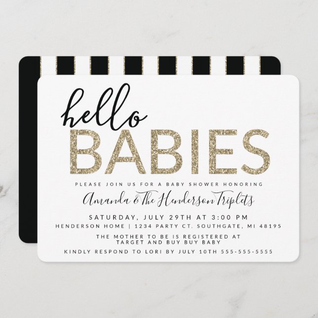 Hello Babies, Twins or Triplets Baby Shower Invitation (Front/Back)