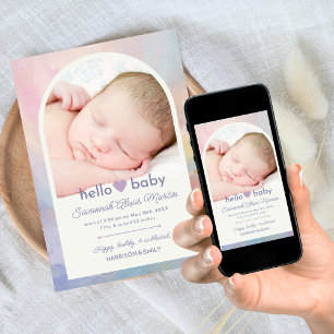 Hello Baby Arch Photo Collage Girls Birth Announcement