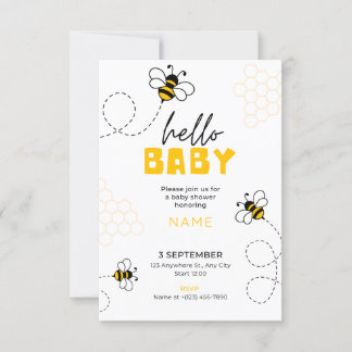 hello baby, baby shower invite cute bee