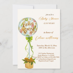 Hello baby balloon gender neutral baby shower invitation