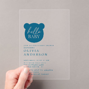 Hello Baby Bear Baby Shower Acrylic Invitations