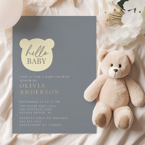 Hello Baby Bear Baby Shower Foil Invitation