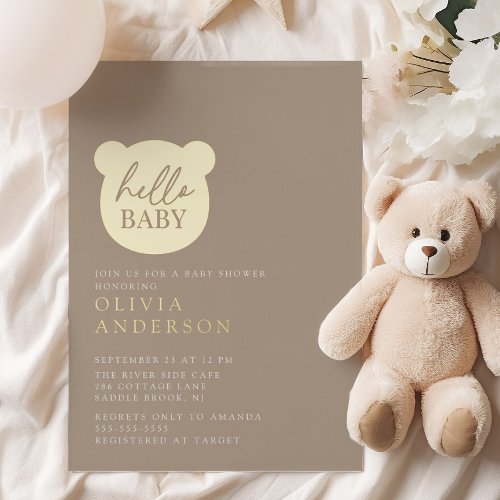 Hello Baby Bear Baby Shower Foil Invitation