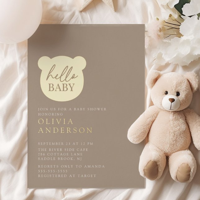 Hello Baby Bear Baby Shower Foil Invitation (Creator Uploaded)