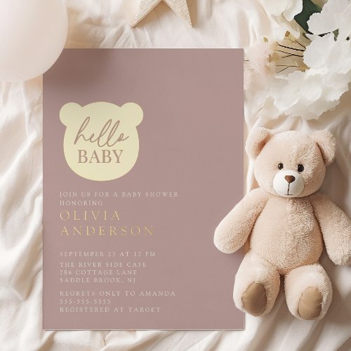 Hello Baby Bear Baby Shower Foil Invitation