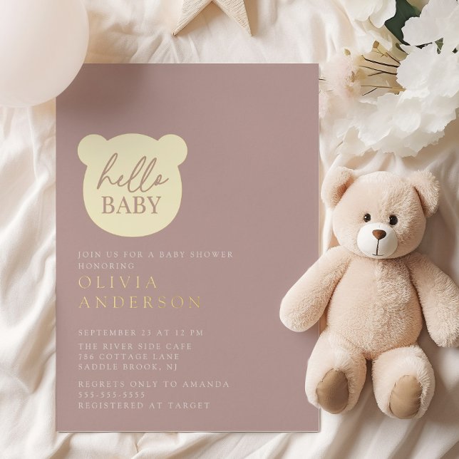 Hello Baby Bear Baby Shower Foil Invitation (Creator Uploaded)