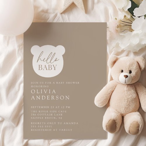 Hello Baby Bear Baby Shower Invitation