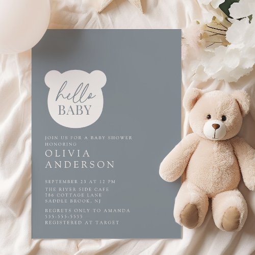 Hello Baby Bear Baby Shower Invitation