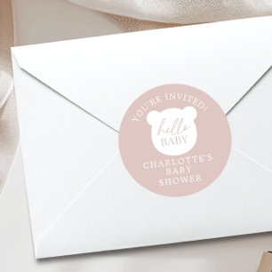 Hello Baby Bear You're Invited Classic Round Sticker