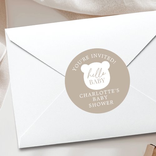 Hello Baby Bear Youre Invited Classic Round Sticker
