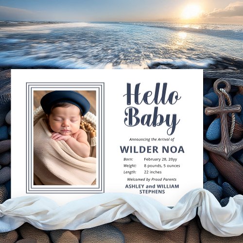 Hello Baby Birth Announcement Letterpress Photo