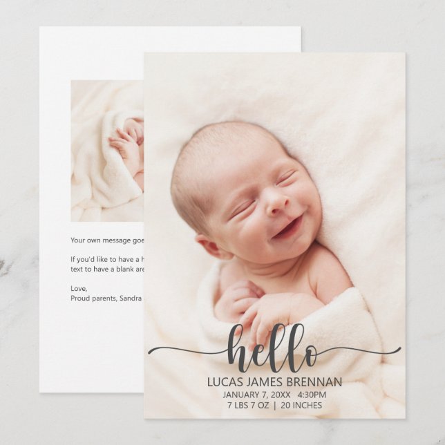 Hello Baby Birth Announcement Photo Card (Front/Back)