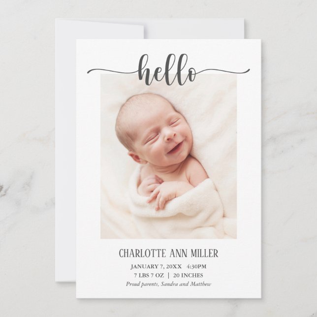 Hello Baby Birth Announcement Photo Card (Front)
