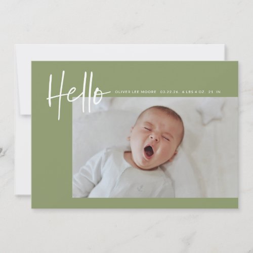 Hello Baby Birth Photo Announcement Boy Girl Green