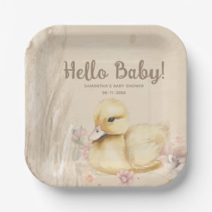 Hello Baby! boho baby shower Paper Plates