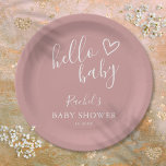Hello Baby Boho Dusty Rose Girl Baby Shower Paper Plates<br><div class="desc">A modern minimalist baby shower paper plate featuring a cute hand-drawn heart and stylish typography on a dusty rose pink background. Designed by Thisisnotme©</div>