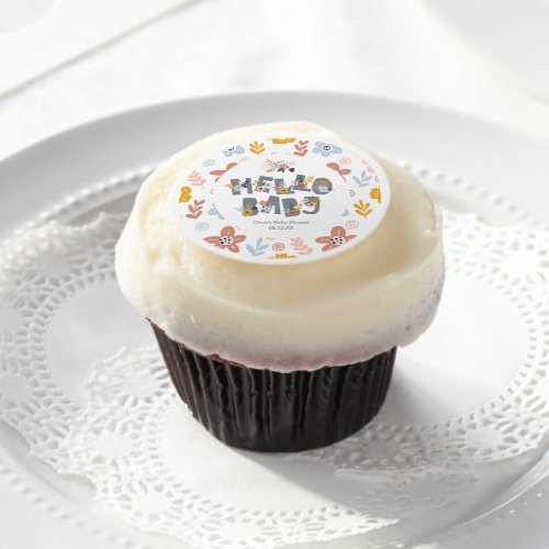 Hello Baby Boho Floral Baby Shower Edible Frosting Rounds