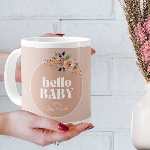 Hello Baby Boho Modern Baby Shower Giant Coffee Mug