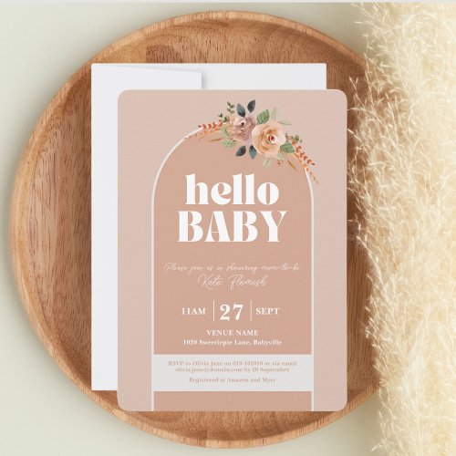 Hello Baby Boho Modern Baby Shower Invitation