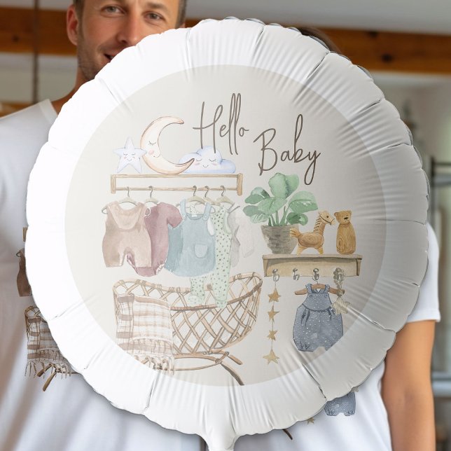 Hello Baby Boho Nursery Gender Neutral Editable Balloon (Hello Baby Balloon from my Boho Nursery baby shower Collection)