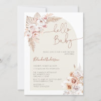 Hello Baby Boho Pampas Grass Baby Shower Invitation