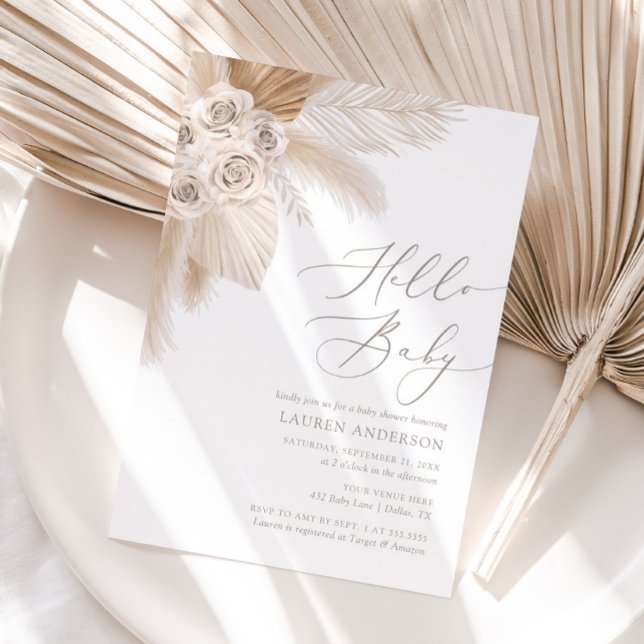 Hello Baby Boho Pampas Grass Baby Shower Invitation (Creator Uploaded)