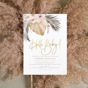 Hello Baby | Boho Pampas Grass & Tropical Palm Invitation by Cali_Graphics at Zazzle