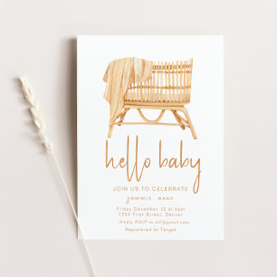 Hello Baby Boho Theme Crib Baby Shower Invite