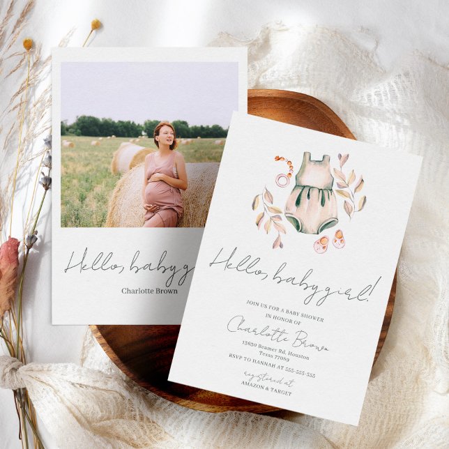 Hello Baby Boho Watercolor Girl Baby Shower Invitation (Creator Uploaded)